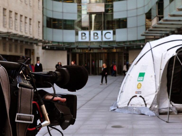 ShelterBox tent in front of BBC building