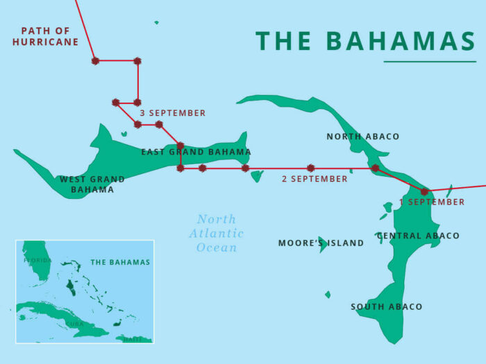 Hurricane Dorian's path on the map