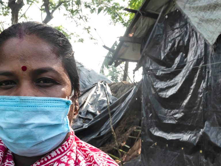 Woman in facemask in India